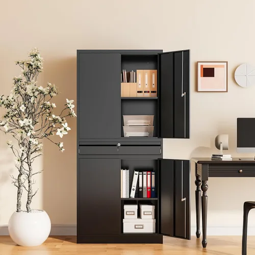 Miniatura 6 de Gabinete de almacenamiento de metal para garaje, armario de almacenamiento con cerradura de 71 pulgadas con 2 estantes ajustables y 1 cajón