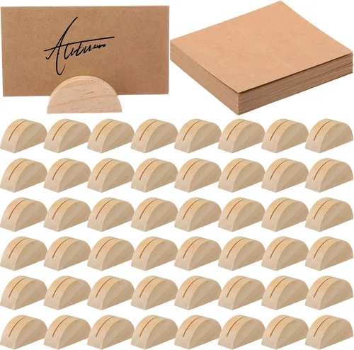 Miniatura 7 de Maitys 48 soportes de madera para números de mesa de boda, soporte para nombre de mesa de boda, diseño semicircular, tarjeteros con 48 tarjetas