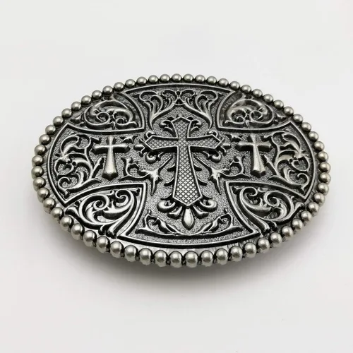 Miniatura 3 de LAXPICOL - Hebilla ovalada para cinturón para hombre diseño de cruz celta estilo americano color gris