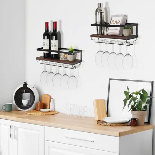 Miniatura 5 de B4Life Soporte para copas de vino montado en la pared, estante colgante para copas de vino para botellas de vino, estante de bar montado en la pared