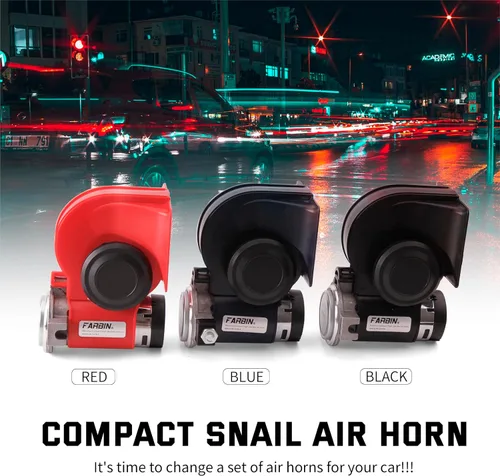 Miniatura 7 de FARBIN Bocina de Tren para Camión 12v 150db Bocina de Coche Fuerte Bocina de Aire de Caracol con Bomba de Aire para camión coche barco furgoneta Rojo
