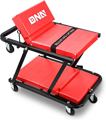 Miniatura 13 de DNA MOTORING Carro plegable 2 en 1 de 36 pulgadas en forma de Z, silla ajustable para garaje puedes acostarte o sentarte, 6 ruedas, capacidad de 330
