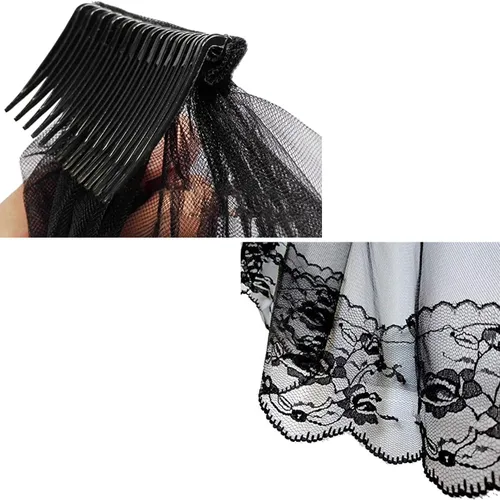 Miniatura 5 de TOPOQ Velo negro y guantes, velo de boda negro con peine velo funerario, disfraz de Halloween, velo para fiesta de cosplay