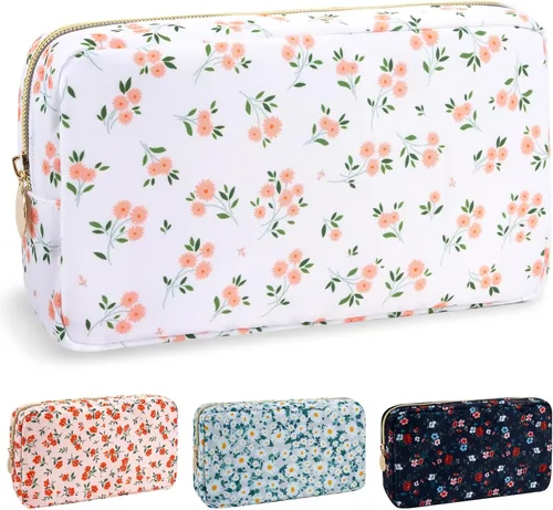 Miniatura 41 de izuzta Bolsa de maquillaje pequeña de nylon para bolso, linda bolsa de cosméticos con cremallera, bolsa de maquillaje preppy, Azul, Mini 2-Azul