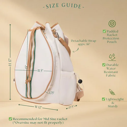 Miniatura 3 de Bolsa de tenis para mujer, bolsa de raqueta elegante, mochila unisex para deportes de raqueta, bolsa de pickleball convertible para hombro, correa