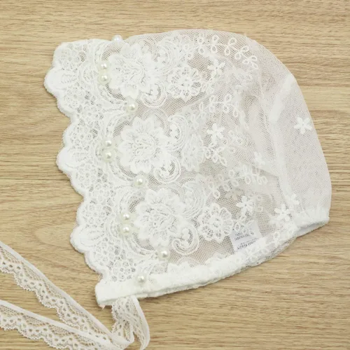 Miniatura 2 de Gorro de encaje blanco para bebé, gorro de verano para niña recién nacida, Blanco