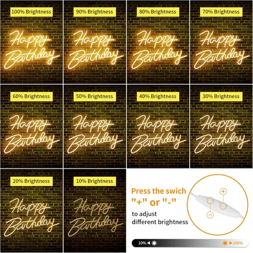 Miniatura 5 de Letrero de neón de feliz cumpleaños para decoración de pared, letrero de luz LED de neón con interruptor regulable, cartel iluminado de feliz