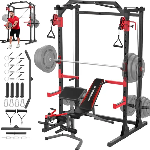 Miniatura 11 de OPPSDECOR Power Cage, 2000LBS Squat Rack with Dual Pulley Cable Crossover System, Multifunctional Power Rack with More Training Attachments for Home