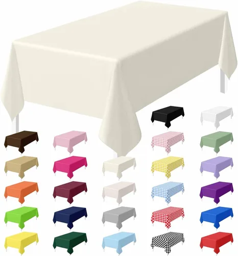 Miniatura 29 de HEIPINIUYE - Juego de 2 manteles desechables color beige, 54 x 108 pulgadas, de plástico, manteles impermeables rectangulares desechables
