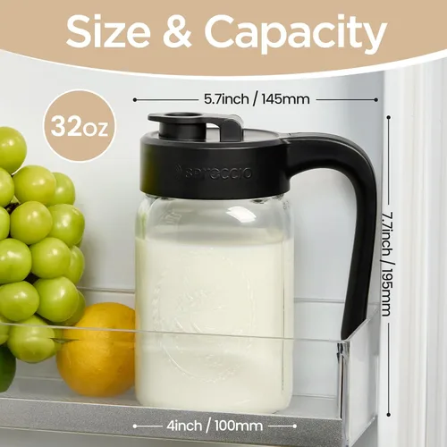 Miniatura 2 de Jarra de vidrio de 32 onzas con tapa, jarra Mason de 1 cuarto de galón con tapa hermética, almacenamiento de leche materna para refrigerador, ideal