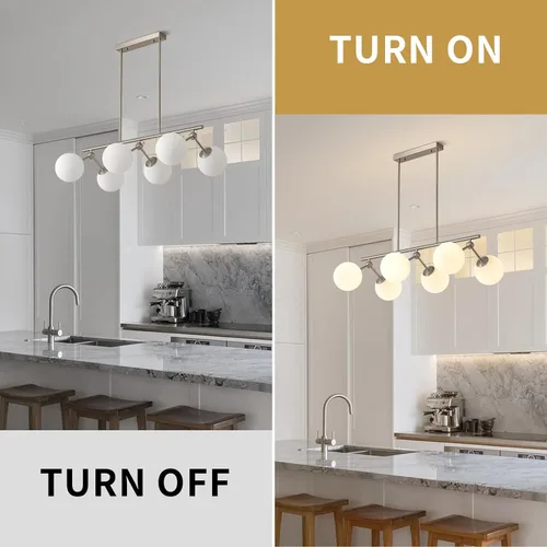 Miniatura 4 de Candelabro lineal moderno de 6 luces con globo de cristal de leche Sputnik, lámpara colgante plateada para cocina, isla de comedor, sobre mesa