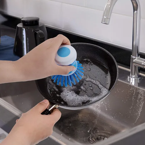 Miniatura 6 de Cepillo para platos con dispensador de jabón, cerdas rígidas para limpiar ollas, sartenes y fregaderos, paquete de 2