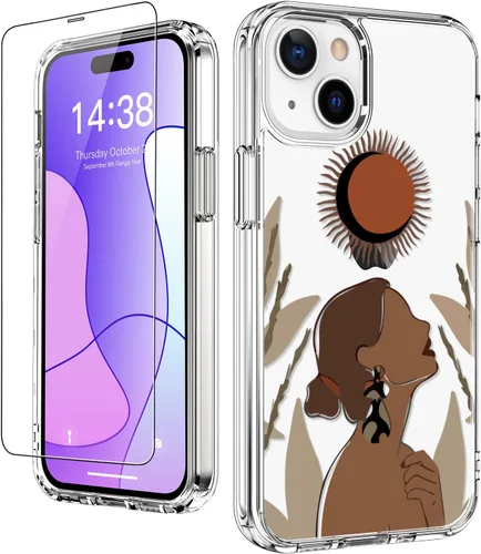Miniatura 8 de LUHOURI Funda para iPhone 15 con protector de pantalla – Cristal acrílico transparente – Diseños de moda para mujeres y niñas – Funda protectora