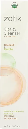 Zatik Naturals - Clarity Cleanser - con leche de coco y matcha - USDA orgánico, para piel seca, vegano sin OMG, libre de gluten, soja y alcohol, pH