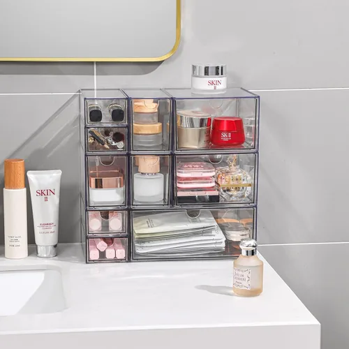 Miniatura 5 de Organizador de cajones de maquillaje, organizador de cajones de escritorio con 4 cajones, 3 tamaños diferentes, adecuado para escritorio de oficina