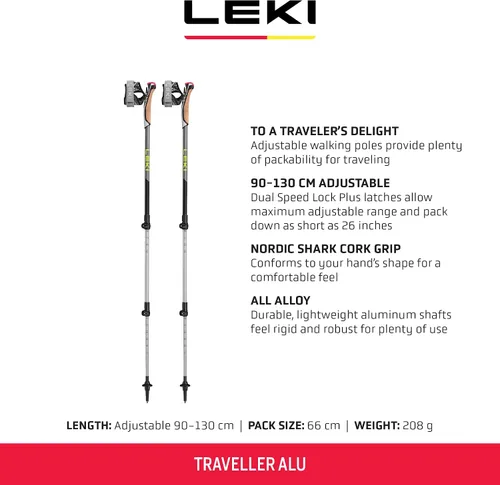 Miniatura 2 de LEKI Traveller Alu Aluminum Adjustable Lightweight Trekking Poles for Hiking & Nordic Walking