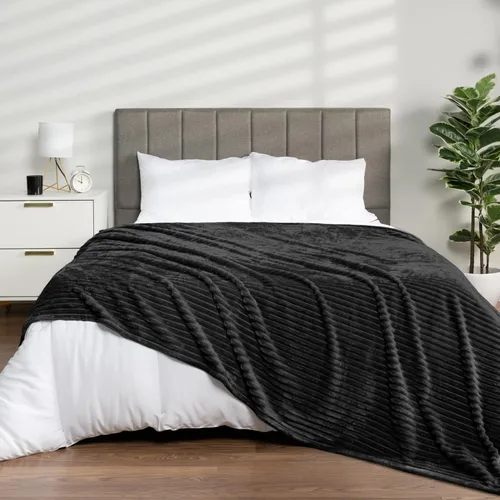 Miniatura 5 de PAVILIA Manta de forro polar súper suave, manta de franela de felpa mullida, cálida y acogedora manta de microfibra acanalada para sofá o cama, Negro