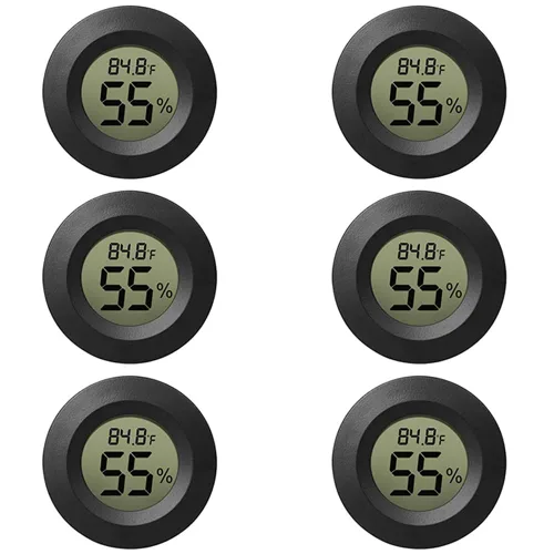 Paquete de 6 mini higrómetros termómetro digital LCD monitor de humedad para interiores y exteriores, medidor de humedad para humidificadores de