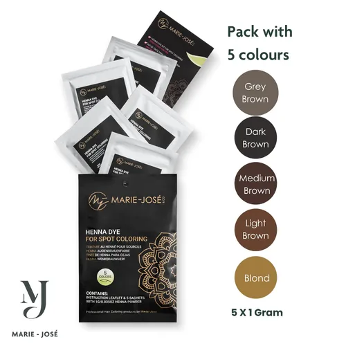 Miniatura 2 de Marie-José - Tinte de henna profesional para teñir manchas, cubre el cabello gris, retoque de raíz, bueno para 50 aplicaciones (juego de 5 colores)