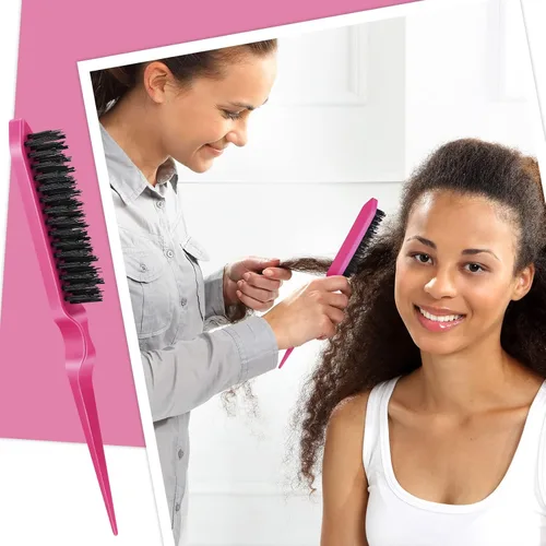 Miniatura 6 de Geiserailie Juego de 3 cepillos para el cabello con parte trasera lisa, cepillo de cerdas, control de bordes, peine para mujeres, cabello negro Rojo