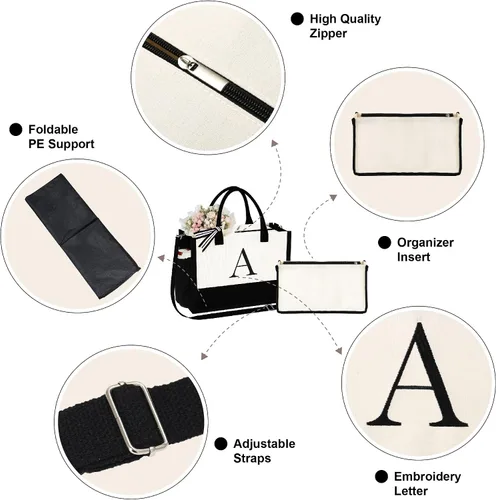 Miniatura 6 de YOOLIFE Regalos de Navidad personalizados para mujeres, bolsa de lona con monograma con organizador de cremallera, inserto, regalos de cumpleaños