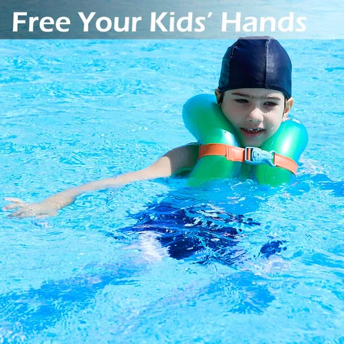 Miniatura 3 de Floaties - Chaleco de natación para niños, flotadores inflables portátiles para piscina, anillo de natación con hebilla de seguridad ajustable, Verde