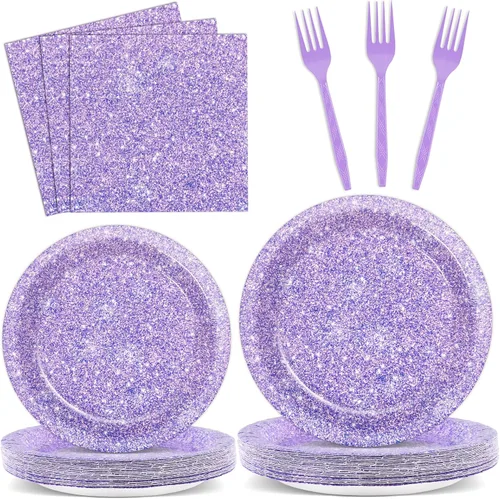 Miniatura 70 de Juego de 96 piezas de platos de papel, servilletas y tenedores para fiesta de cumpleaños número 16 para fiesta negra de dulces 16 años, platos
