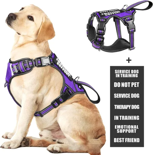 Miniatura 24 de Arnés para perro de servicio WINSEE sin tirones con 7 parches para perros, arnés reflectante para mascotas con asa acolchada y duradera