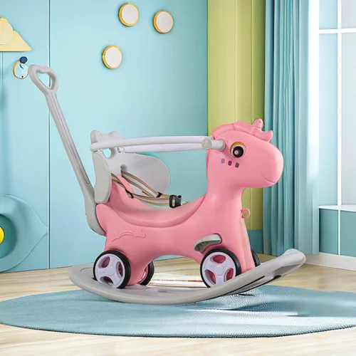 Miniatura 9 de Caballo mecedor para niños pequeños de 1 a 3 años, diseño 4 en 1, bicicleta de equilibrio para niños, carrito de empuje con tabla de equilibrio Azul