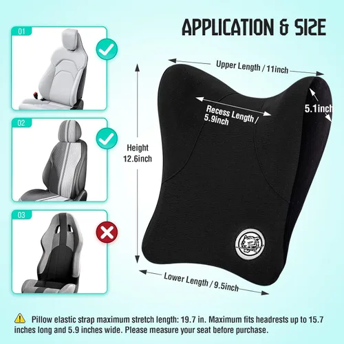 Miniatura 2 de Almohada para el Cuello del Asiento de Coche para Conducir, Almohada de Reposacabezas de Espuma Viscoelástica Suave con Correa Ajustable y Funda