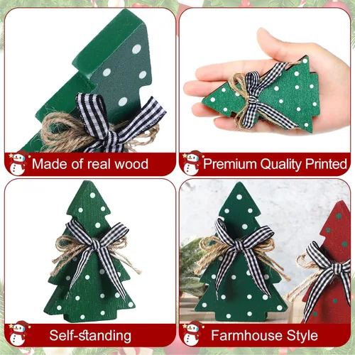 Miniatura 4 de Yookeer Decoración navideña de 3 piezas, mesa de madera rústica, árbol de Navidad, centro de mesa de Navidad de madera para mesa pequeña, árboles