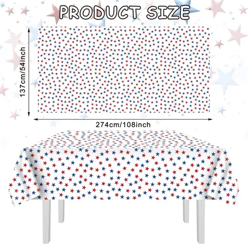 Miniatura 2 de Whaline Paquete de 3 manteles rectangulares desechables de plástico patriótico con estrellas para 250 aniversario, Día de la Independencia, Día