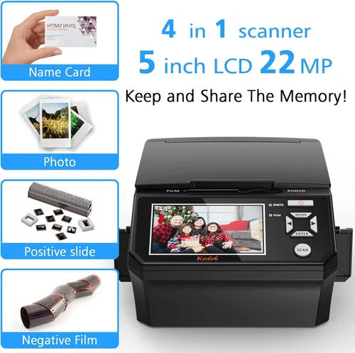 Miniatura 3 de Foto, tarjeta de identificación, escáner de diapositivas y negativos con pantalla LCD grande de 5 pulgadas, digitalizador de película