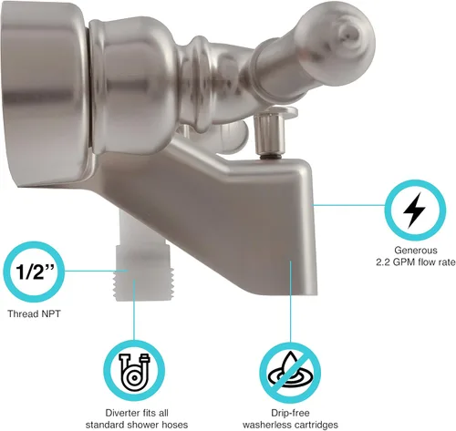 Miniatura 3 de Dura Faucet DF-SA110C-SN Grifo Desviador de Válvula para Tina y Ducha de RV con Manijas Clásicas (Níquel Satinado Cepillado)