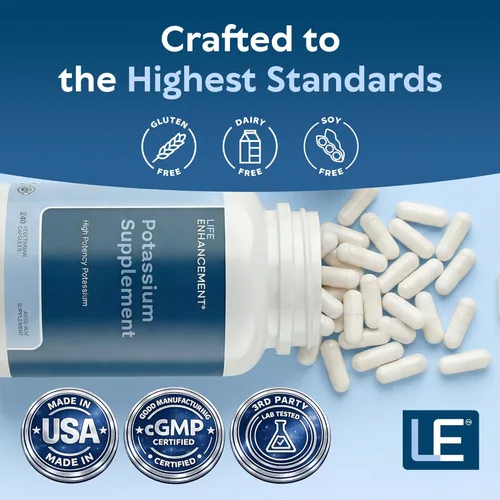 Miniatura 8 de Life Enhancement Suplemento de Potasio de Alta Absorción para la Salud de los Músculos, el Cerebro y los Huesos - Sin Aditivos. Suplemento