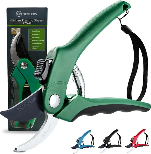 Miniatura 11 de Nevlers Tijeras de podar de yunque azul de 8 pulgadas resistentes Podadoras de mano para jardinería con cuchillas de acero, bloqueo de seguridad