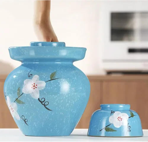 Miniatura 5 de Tarro de encurtido de porcelana china tradicional grande, olla de fermentación de cerámica natural para decapado, tarro de fermentación con sello