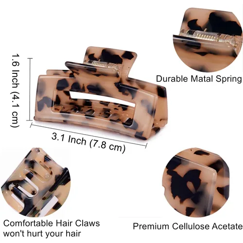 Miniatura 2 de Pinzas para el cabello de 3 pulgadas, diseño francés, pinza rectangular para el cabello para mujeres, damas y madres (paquete de 2)