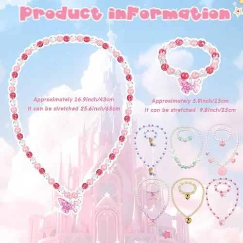 Miniatura 11 de Sumind 6 juegos de joyas para niñas pequeñas, collar de cuentas y pulsera para disfraz, joyas, regalos de princesa para fiestas (estilo mágico)