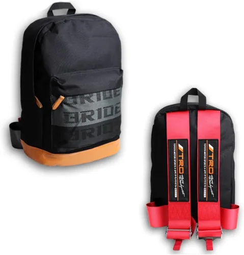 Miniatura 9 de W-POWER JDM Bride Racing Mochila de viaje para laptop con parte inferior marrón con correas de arnés ajustables (ASIMO-BK)