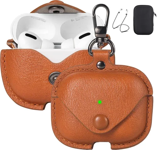 Miniatura 13 de Maxjoy Funda de cuero para AirPods 4, funda de cuero para AirPods de 4ª generación, funda protectora de cuero con llavero compatible con Apple Negro