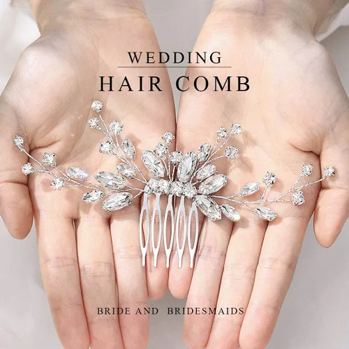 Miniatura 5 de JAKAWIN Crystal Bride Wedding Hair Comb Silver Bridal Headpiece Rhinestone Hair Piece Accesorios para las mujeres HC113 (Plata)