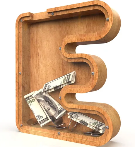 Miniatura 38 de Alcancía para niños y niñas, alcancía grande de madera personalizada con diseño recortado, bancos de monedas con letras del alfabeto, caja de ahorro