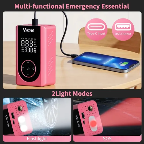 Miniatura 6 de Vinid Compresor de aire inalámbrico, inflador de neumáticos portátil de 75 W con medidor de presión digital, apagado automático, inflado rápido