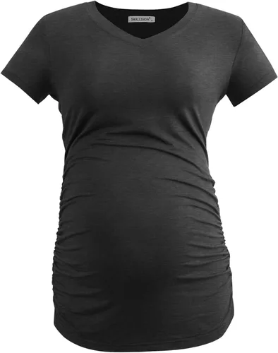 Miniatura 7 de Smallshow Ropa de maternidad con cuello en V para mujer, camiseta de embarazo fruncida lateral