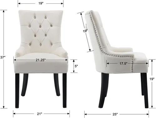 Miniatura 2 de Kmax Velevt - Juego de 2 sillas de comedor tapizadas, modernas de mediados de siglo, con patas de madera negra copetuda con botones para comedor