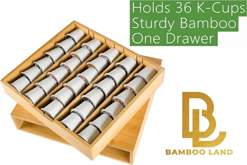 Miniatura 4 de Soporte para tazas K de bambú, 4 divisores ajustables, almacenamiento de cápsulas de 36 K, cajón de cápsulas de café, soporte para cápsulas de café