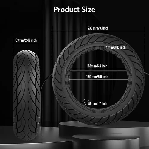 Miniatura 6 de Cooryda 60/70-6.5 Neumático para patinete, neumático sólido de 10x2.50 para patinete eléctrico de 10 pulgadas con ruedas sin cámara para Ninebot G30
