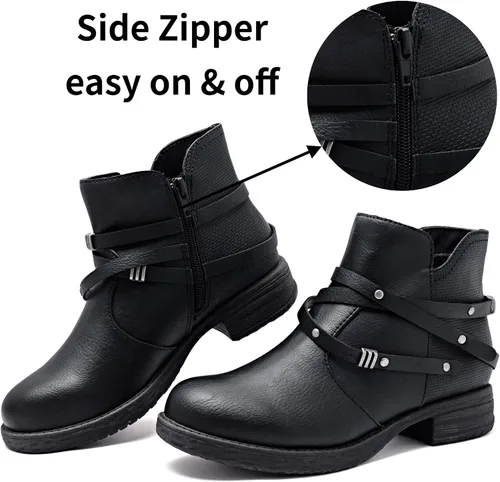 Miniatura 3 de Ataiwee Women's Wide Width Ankle Boots, Chunky Heel Side Zipper Fashion Slip On Short Booties.