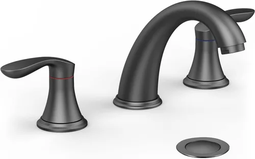 Miniatura 8 de Grifo de lavabo de baño, grifo para lavabo de baño, grifo de baño de níquel cepillado extendido de 3 orificios con desagüe emergente de acero